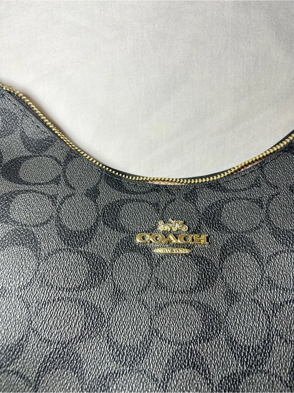 Coach Black Signature Canvas Shoulder Bag with Gold Hardware